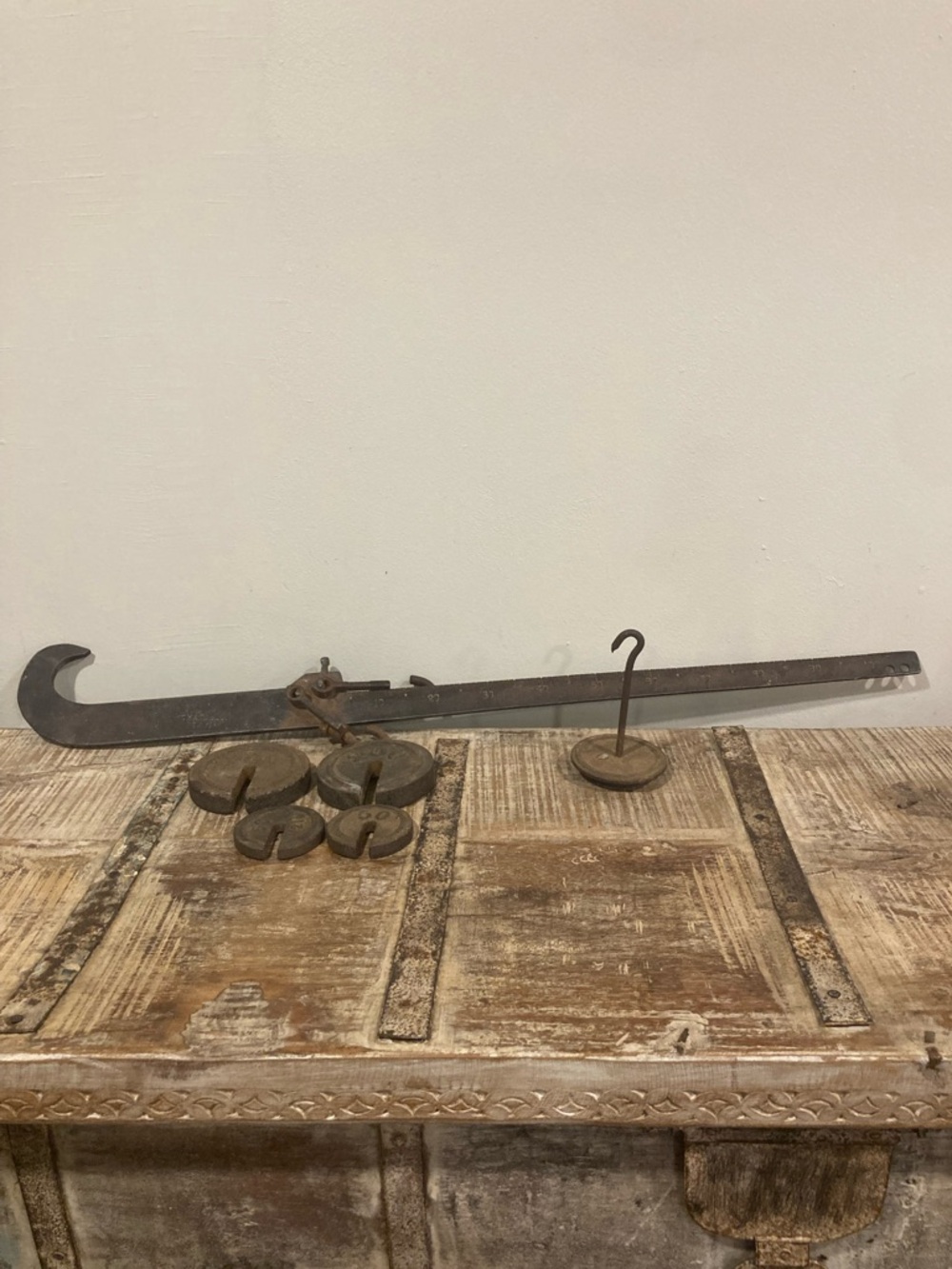 Antique Chatillon 100 lb Steelyard Scale w/ Weights – Rustic Industrial Decor